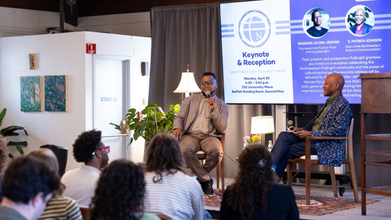 Branden Jacobs-Jenkins and Dean E. Patrick Johnson speak at the Buffett Reading Room