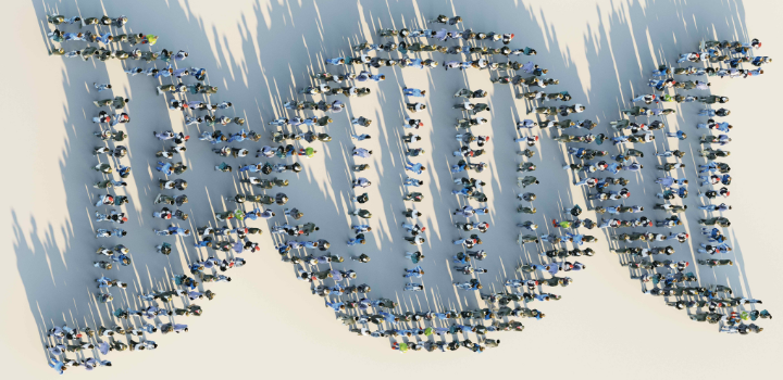 People lined up in the shape of a DNA helix