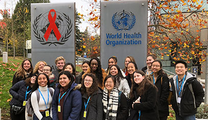 students and professor in France at WHO