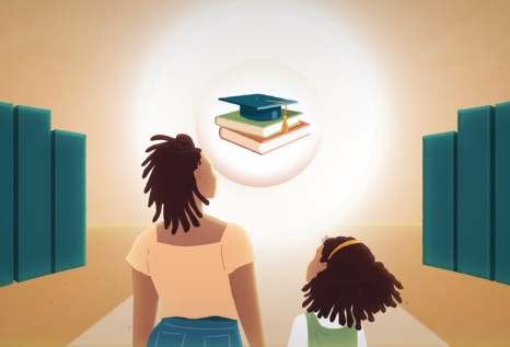 Animated image of a mother and daughter looking at a graduation cap