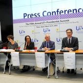 U7+ Alliance leaders at a press conference to announce their call for peace and security.