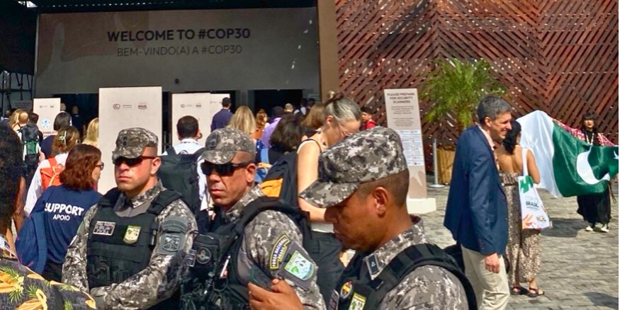 The entrance to the venue had a strong security presence