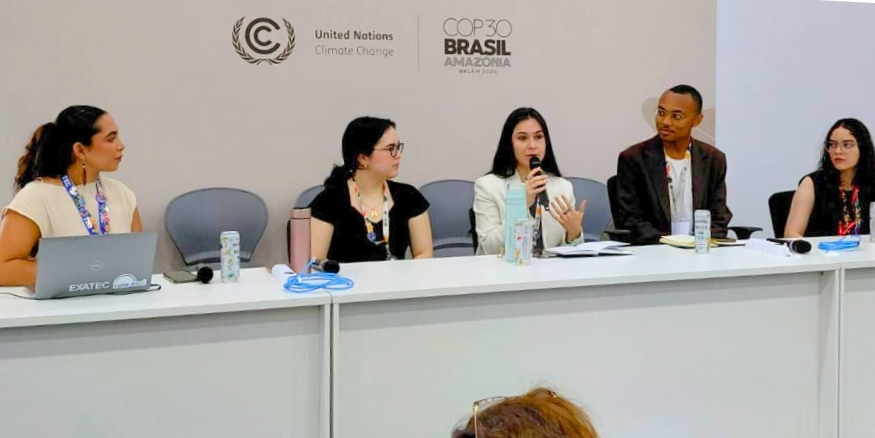 “Higher Education as a Critical Global Partner for Enabling and Accelerating Climate Action” panel. Left to right: Valeria Soto, Phoenix Boggs, Javiera Cabezas Parra, Aminieli Hopson, Fernanda Muraira