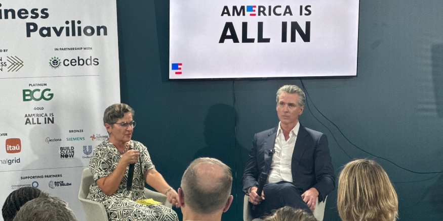 Governor Gavin Newsom of California is answering a question regarding the role of a subnational actor