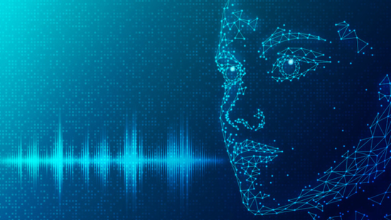 Digital image of a face and audio waveform