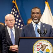 Chicago Mayor Brandon Johnson at a press conference.