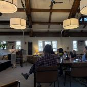 Prof. Eunice Sang Eun Lee giving a book talk in the Buffett Reading Room.