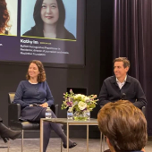 Laurent Richard, Raney Aronson-Rath, and Kathy Im speaking at Medill