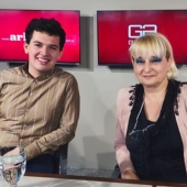 Jose Aguilar and Inga Iordanishvili during a radio interview.