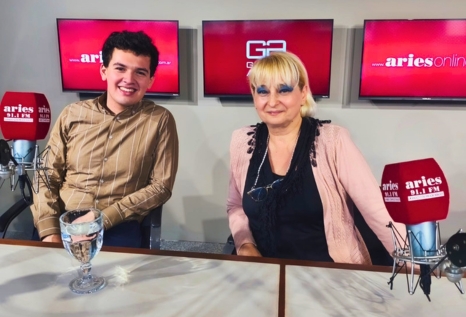Jose Aguilar during a local radio appearance with Inga Iordanishvili