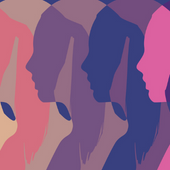 Silhouettes of feminine figures in multicolor