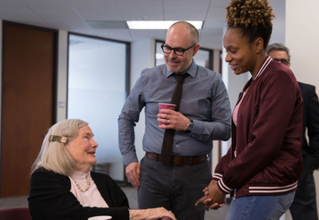 Bertie Buffett meets student Rekhia Adams