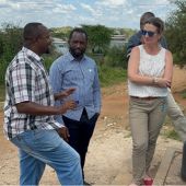 Sera Young, co-lead of the Making Water Insecurity Visible Global Working Group, visits with Kajiado county water officials in Kenya to learn about ongoing water issues.