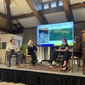 Former Ukrainian Club President and Weinberg junior Yuliia Chernova speaks during a student panel discussion hosted at the Roberta Buffett Institute for Global Affairs. 