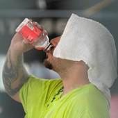 A man cools himself during a heat wave in Chicago