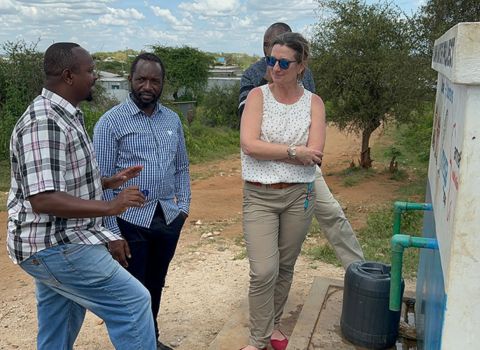 Sera Young in Kenya speaking with local government officials