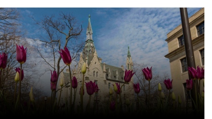 Northwestern campus exterior in spring