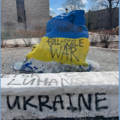 The Northwestern for Ukraine club painted the Rock on Feb. 24 to commemorate the three-year anniversary of Russia’s invasion of Ukraine. The 30-person group has done so every year since the invasion.