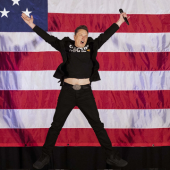 Image of Elon Musk jumping in the "x" shape